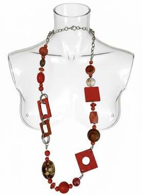 Laura Vita Nashville Statement Necklace with Red Wood and Resin Geometric Beads